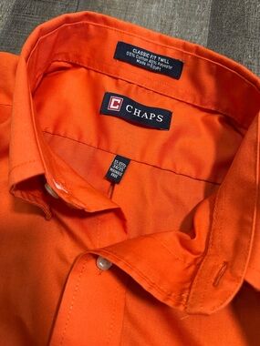 Chaps Wrinkle Free Dress Shirt Classic Fit Twill Button Down Orange 15.5 34/35